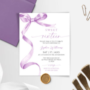 Budget Lavender Bow Sweet 16 Birthday Invitation