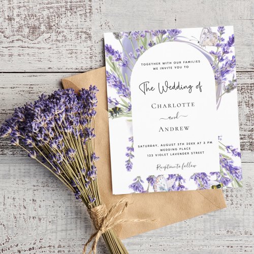 Budget lavender floral arch wedding invitation