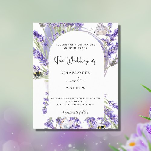 Budget lavender floral arch wedding invitation