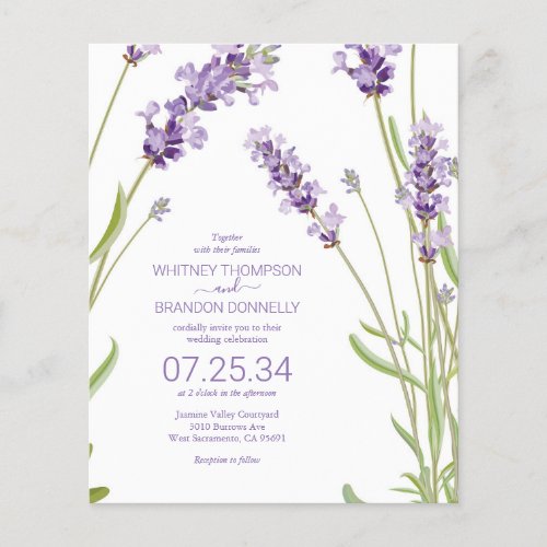 Budget Lavender Floral Wedding Invitation - Budget wildflower garden wedding invitations featuring a simple white background, elegant lavender florals, and a wedding invite template that is easy to personalize.