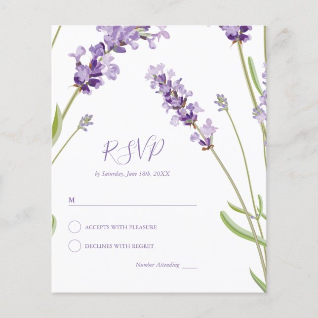 Budget Lavender Floral Wedding RSVP (Front)