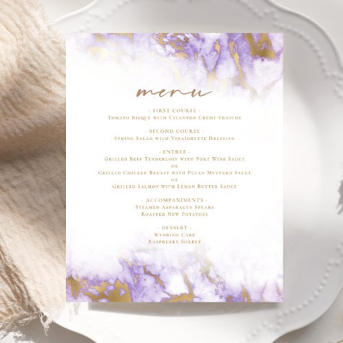 Budget Lavender Gold Marble Wedding Menu