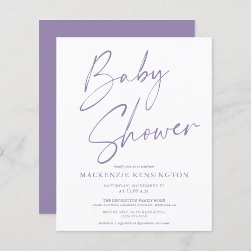 Budget Lavender Handwritten Script Baby Shower