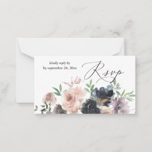 Budget Lavender, Navy, Pink Floral 2SM Meal RSVP Note Card