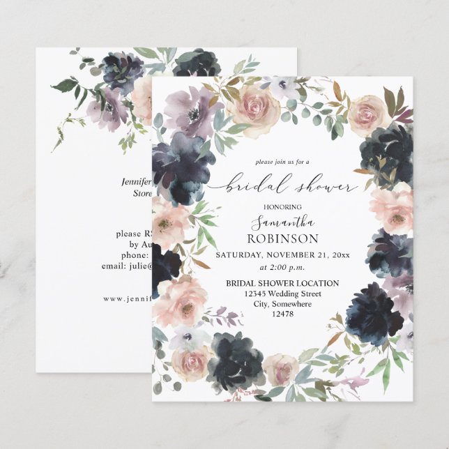Budget Lavender, Navy & Pink Floral Bridal Shower (Front/Back)