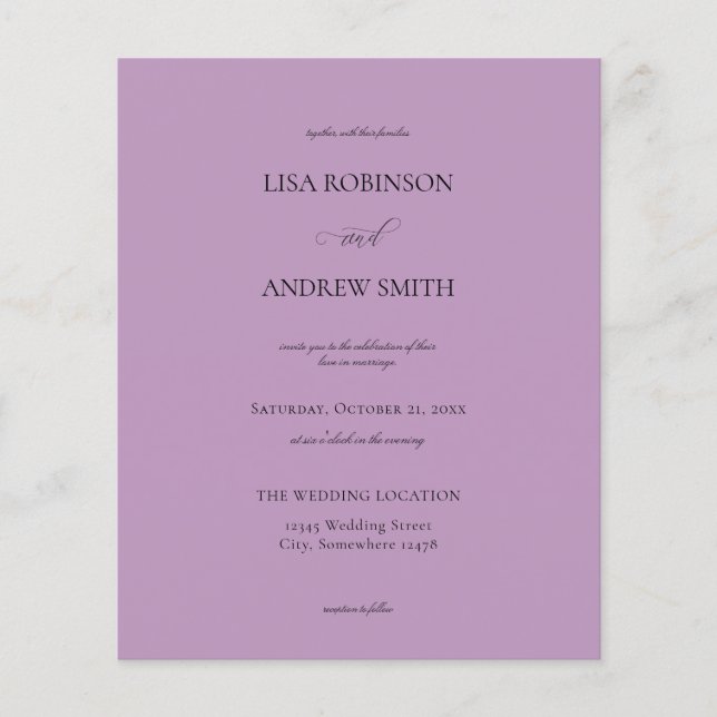 Budget Lavender Purple Calligraphy Wedding Flyer (Front)