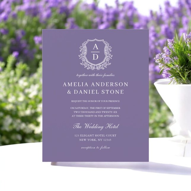 Budget Lavender Purple Crest Wedding Invitation (Creator Uploaded)