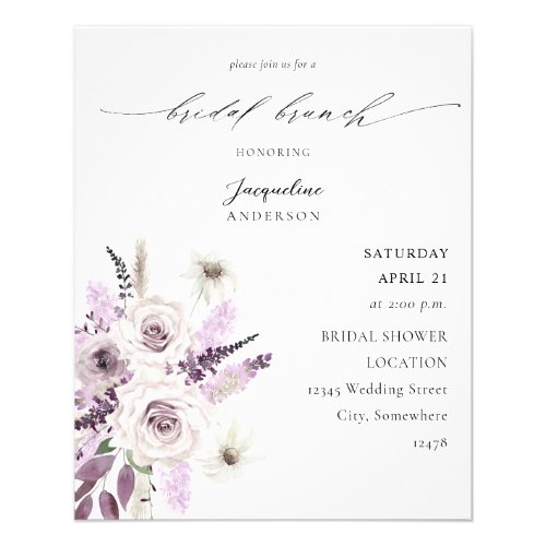 Budget Lavender Purple Floral Bridal Brunch Flyer