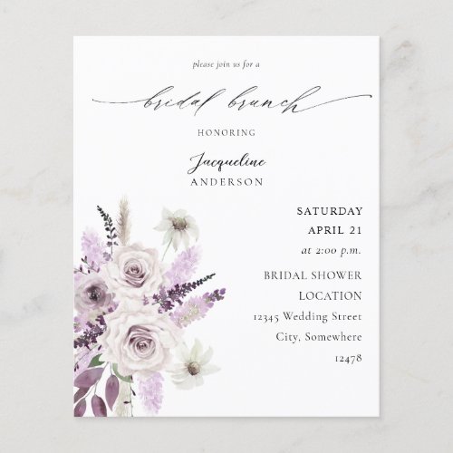 Budget Lavender Purple Floral Bridal Brunch Flyer