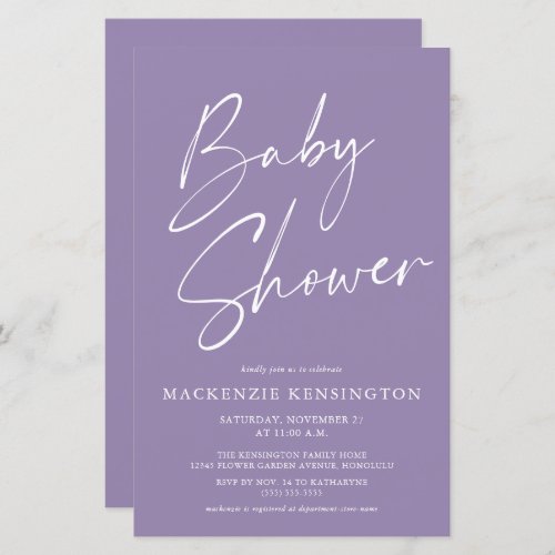 Budget Lavender Purple Simple Script Baby Shower