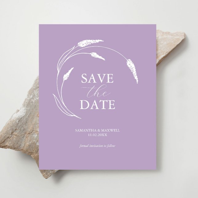 Budget Lavender Wedding Save The Date Flyer (Budget wedding save the date minimalistic lavender line art by Victoria Grigaliunas.)