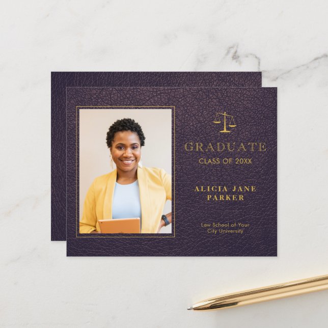 Budget law school graduation photo Announcement (Front/Back In Situ)