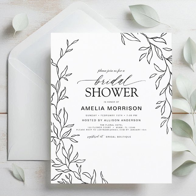 Budget Leaf Black & White Bridal Shower Invitation (Creator Uploaded)