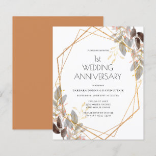 Budget Leafy Gold Wedding Anniversary Invitation