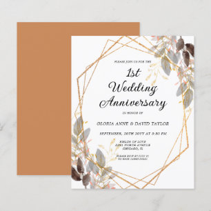 Budget Leafy Gold Wedding Anniversary Invitation