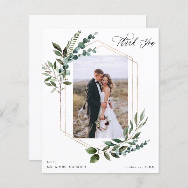 Budget Leaves & Eucalyptus Gold Thank You Photo  (Front/Back)