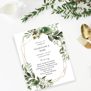 Budget Leaves & Eucalyptus Gold Wedding Ceremony Flyer