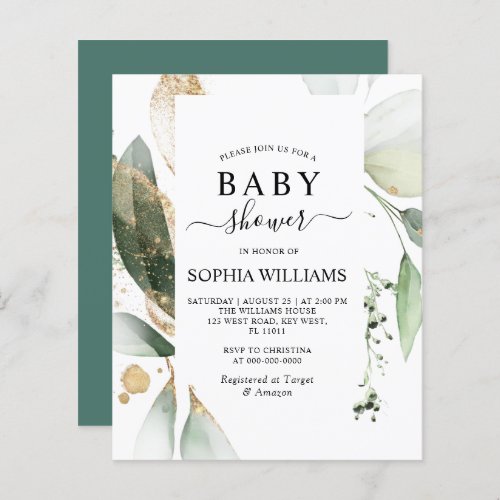 Budget Leaves  Gold Baby Shower Invitation