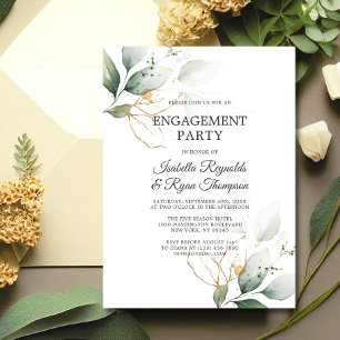 BUDGET Leaves Gold Watercolor ENGAGEMENT PARTY Invitation