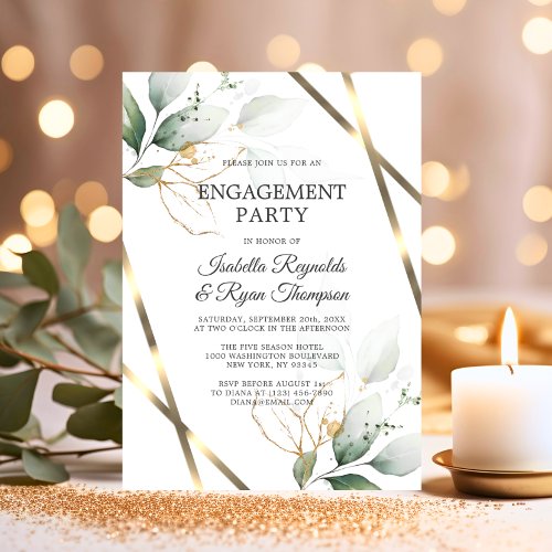 BUDGET Leaves Gold Watercolor ENGAGEMENT PARTY Invitation