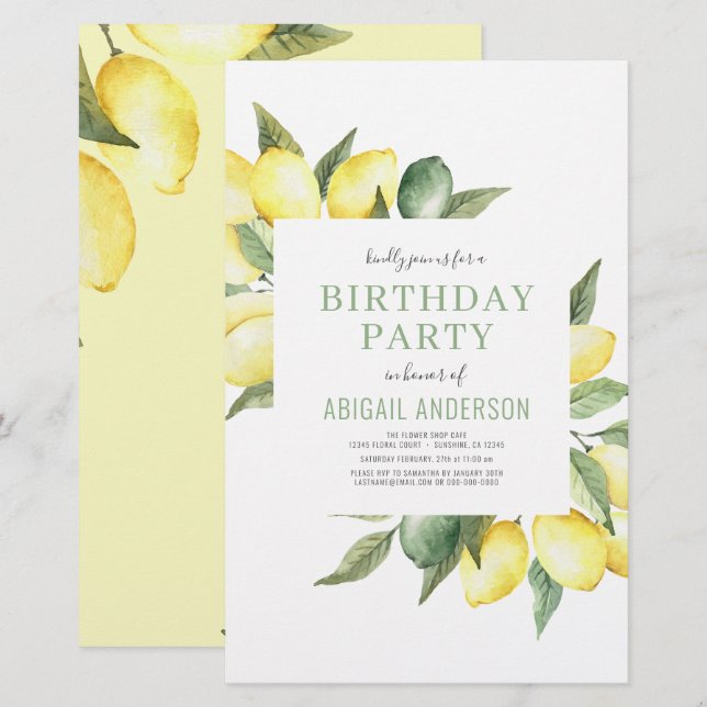 Budget Lemon Any Age Birthday Party Invitation (Front/Back)