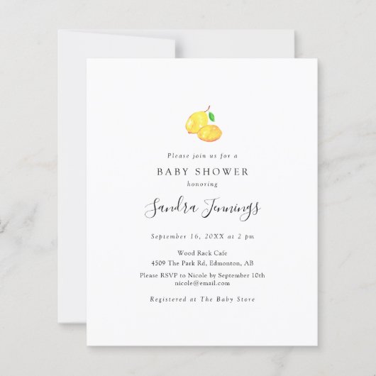 Budget Lemon Baby Shower Elegant Minimalist (Front)