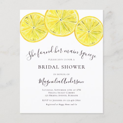 Budget Lemon Citrus Bridal Shower Invitation