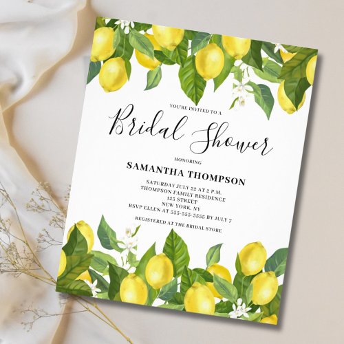 Budget Lemon Citrus Bridal Shower Invitation Flyer