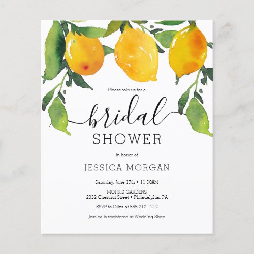 Budget Lemon Citrus Bridal Shower Invitation Flyer