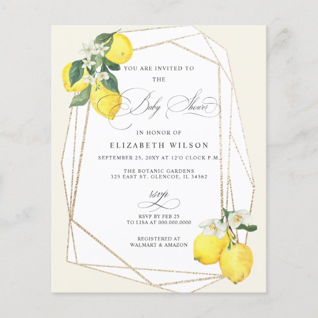 Budget Lemon Citrus Summer Baby Shower Invitation (Front)