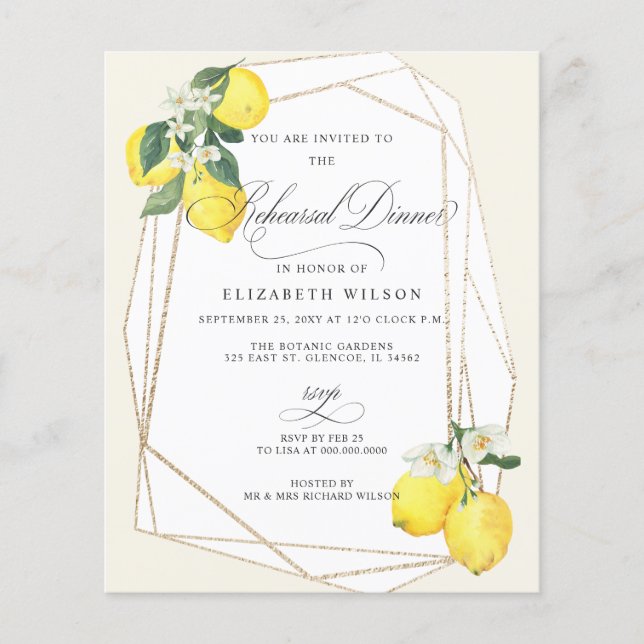 Budget Lemon Citrus Summer Rehearsal Dinner (Front)