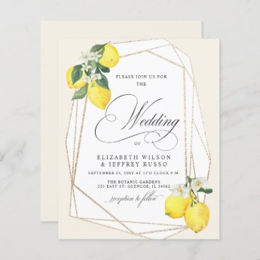 Budget Lemon Citrus Summer Wedding Invitation
