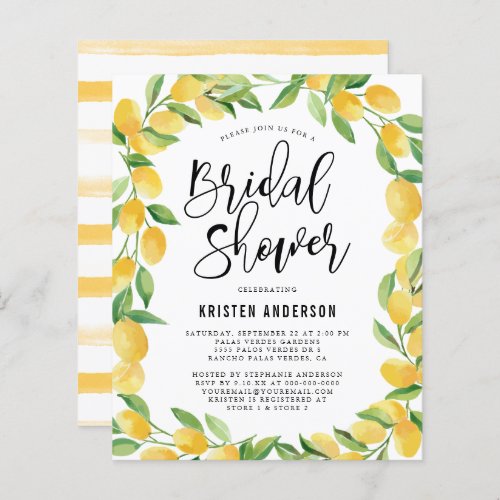 Budget Lemon Citrus Watercolor Border Invite