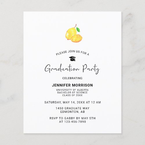 Budget Lemon Graduation Party Elegant Simple 