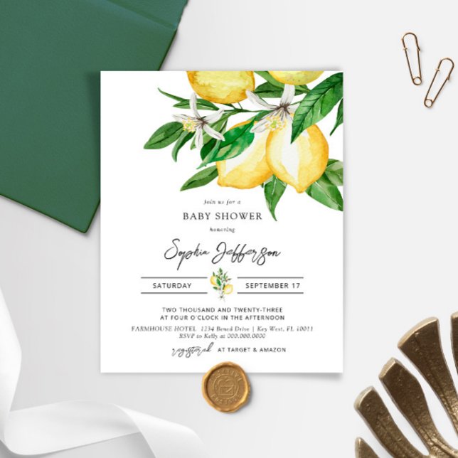 Budget Lemon Greenery Baby Shower Invitation (Creator Uploaded)
