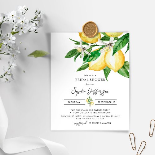 Budget Lemon Greenery Bridal Shower Invitation