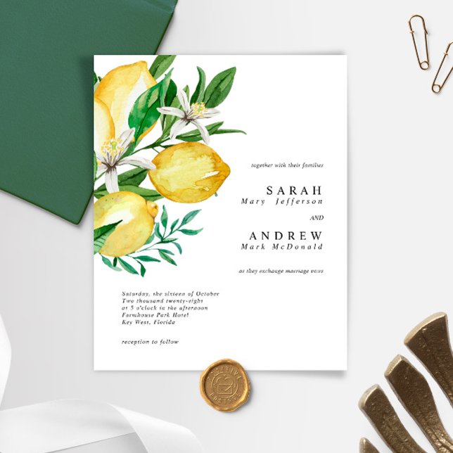 Budget Lemon Greenery Modern Wedding Invitation (Creator Uploaded)