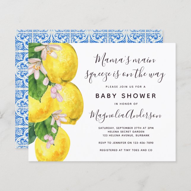 Budget Lemon Main Squeeze Baby Shower Invitation (Front/Back)