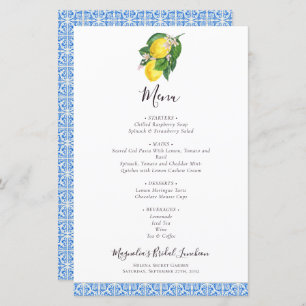 BUDGET Lemon Mediterranean Bridal Luncheon Menu