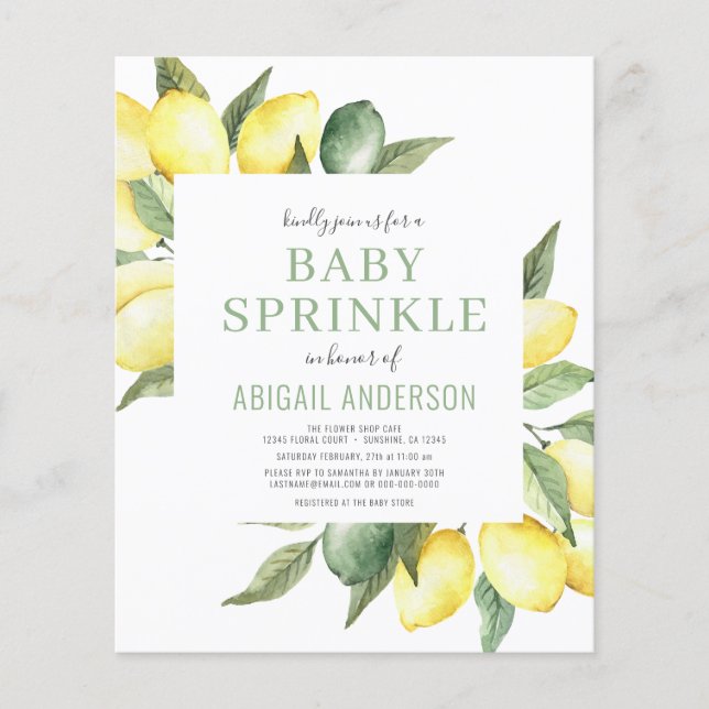 Budget Lemon Modern Baby Sprinkle Invitation Flyer (Front)