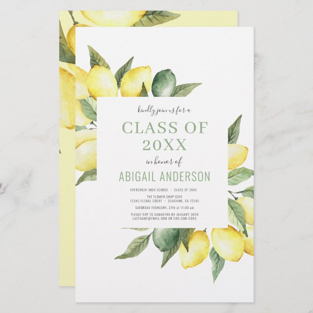 Budget Lemon Modern Class of 2023 Invitation (Front/Back)