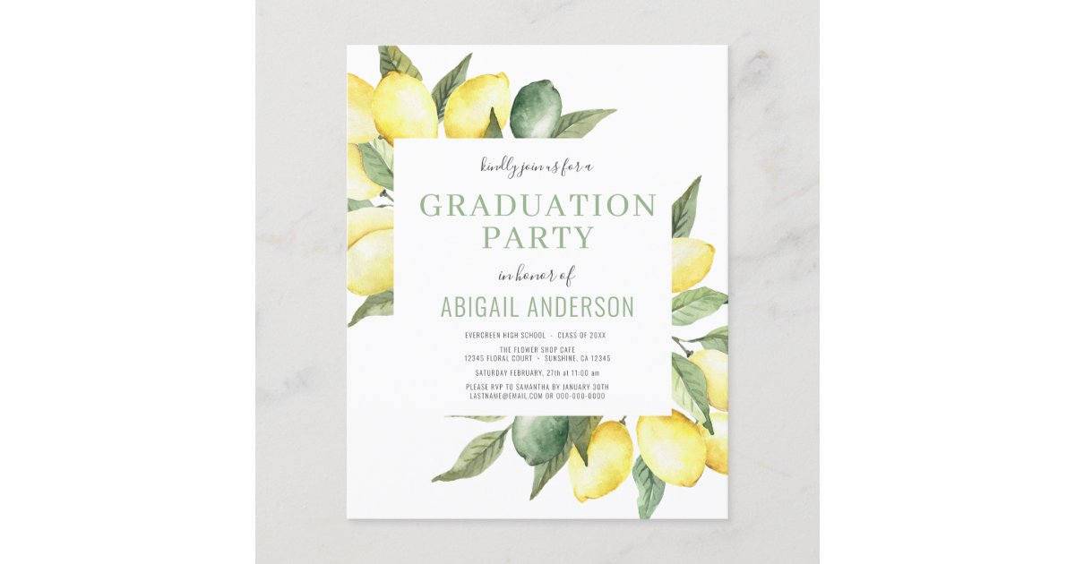 Budget Lemon Modern Grad Party 2023 Invitation Flyer | Zazzle