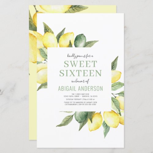 Budget Lemon Sweet Sixteen Birthday Invitation