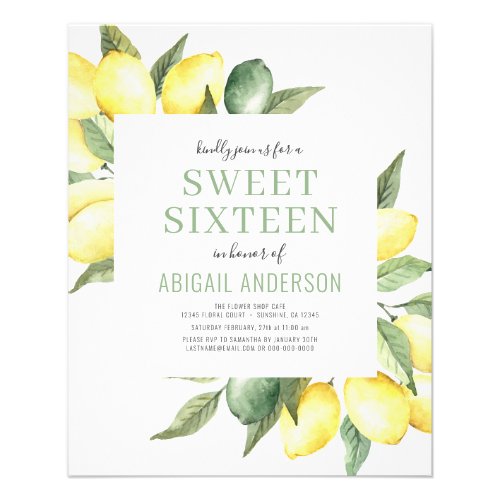 Budget Lemon Sweet Sixteen Birthday Invitation Flyer