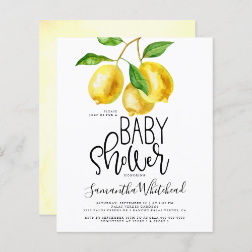Budget Lemon Watercolor Baby Shower Invitation