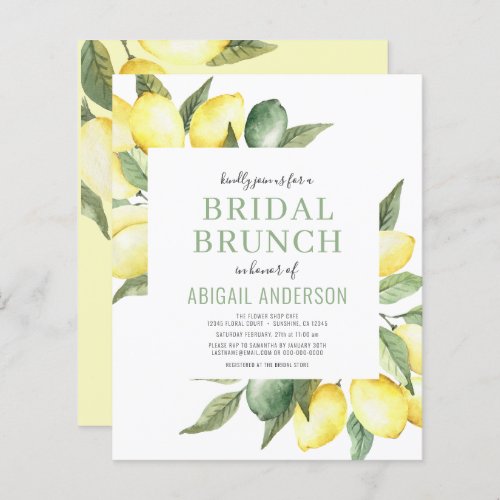 Budget Lemon Watercolor Bridal Brunch Invitation