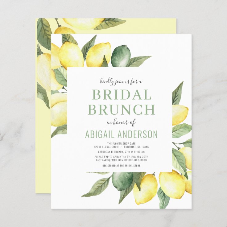 Budget Lemon Watercolor Bridal Brunch Invitation | Zazzle