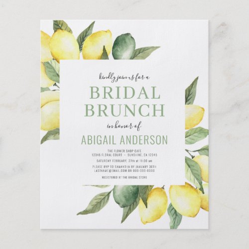Budget Lemon Watercolor Bridal Brunch Invitation Flyer