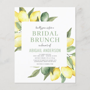 Budget Lemon Watercolor Bridal Brunch Invitation Flyer