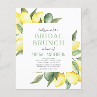 Budget Lemon Watercolor Bridal Brunch Invitation Flyer
